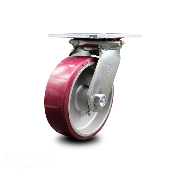 6 Inch Heavy Duty Top Plate Poly on Aluminum Swivel Caster with Roller Bearing